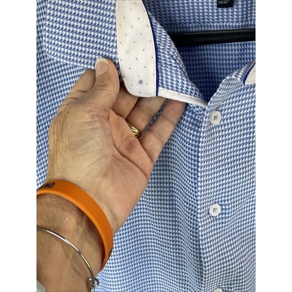 Report Collection Performance Stretch modern Fit Shirt Men’s 18”34/35Blue Check - Picture 9 of 16